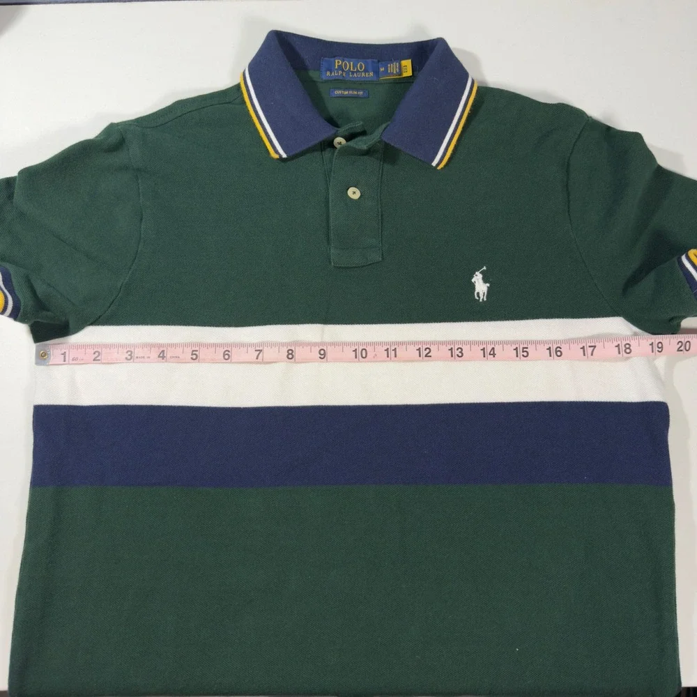 Polo Ralph Lauren Polo Shirt Mens M Green Excellent Custom Slim Fit Colorblock